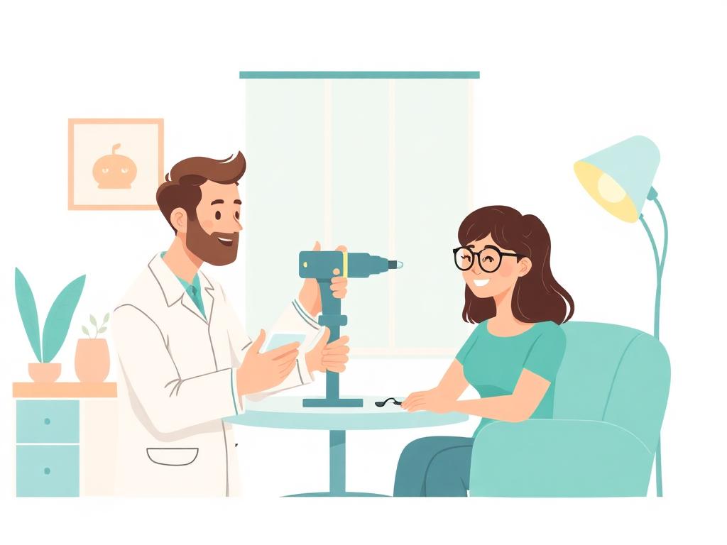 Optometrista realizando exame de vista com equipamentos modernos